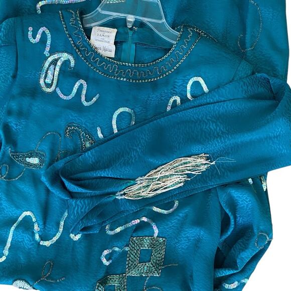 Vintage Francesca of Damon Starington Neiman Marcus Silk Sequin Beaded Dress - Picture 8 of 10